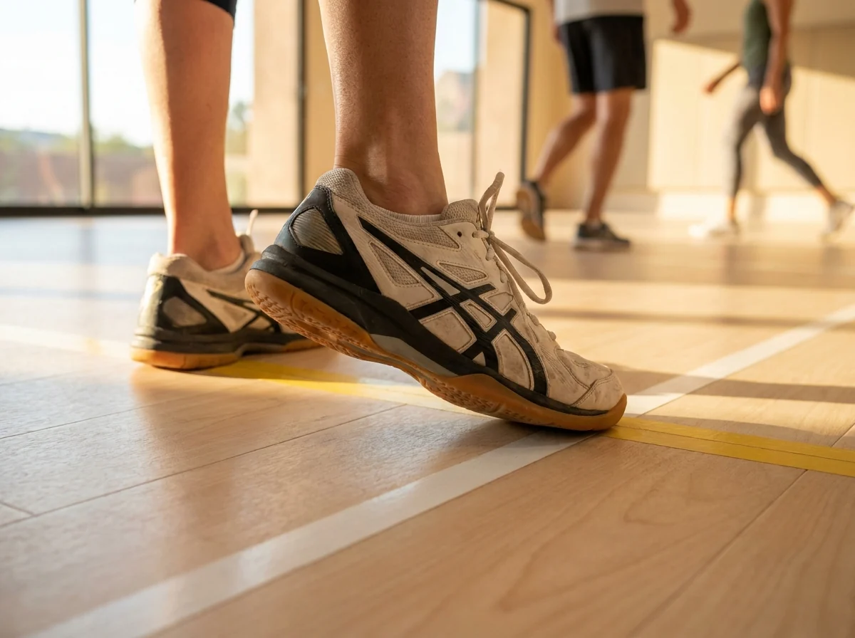 Court shoes on a clean indoor pickleball surface