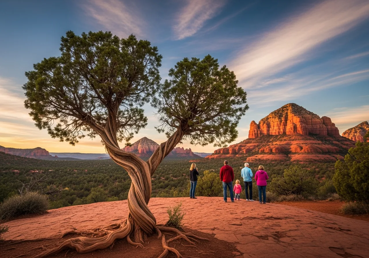 A twisted juniper on a Sedona red-rock hillside