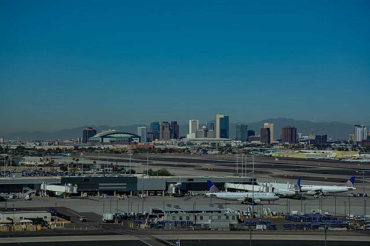 The Phoenix, Arizona skyline under a hot summer sky