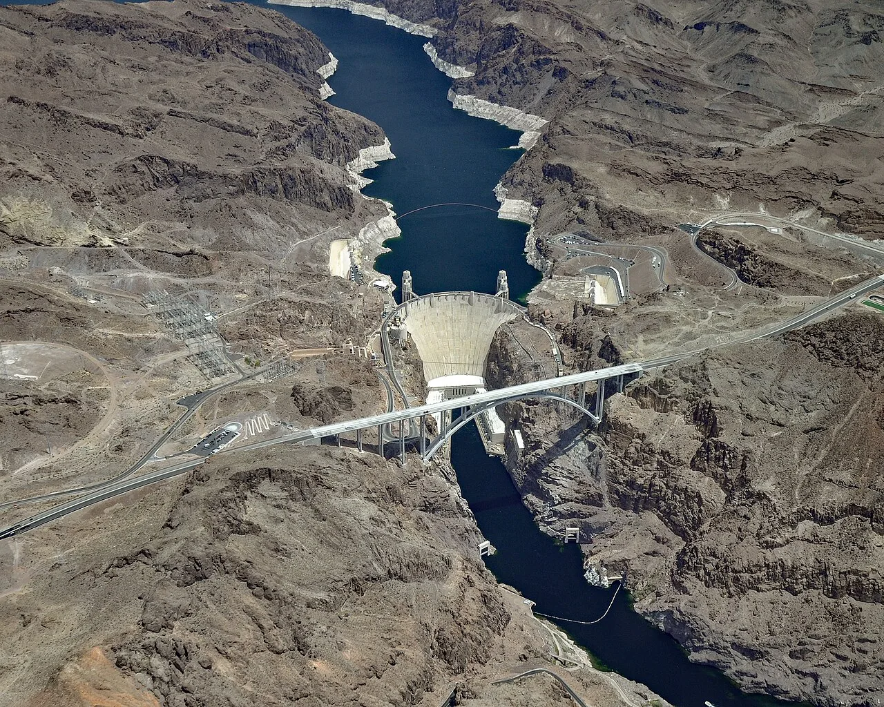 Hoover Dam and the Colorado River seen from the bypass bridge area