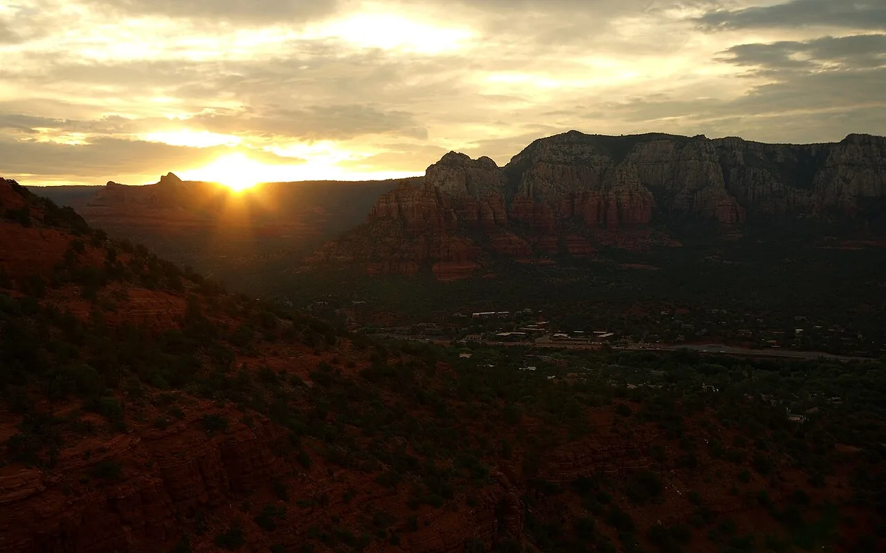 The Airport Loop Trail circling the mesa with red rock formations beyond