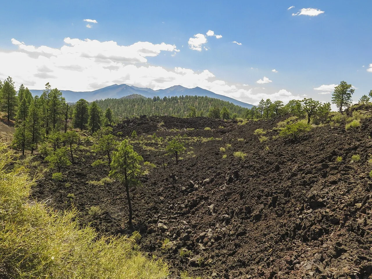 The black cinder cone of Sunset Crater Volcano National Monument north of Flagstaff, Arizona