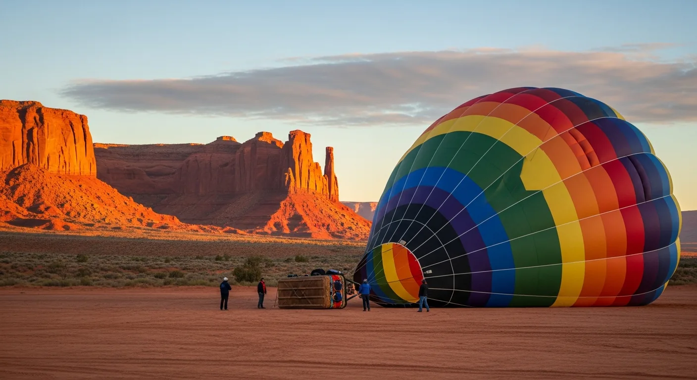 A hot air balloon being inflated at dawn before a Sedona sunrise flight