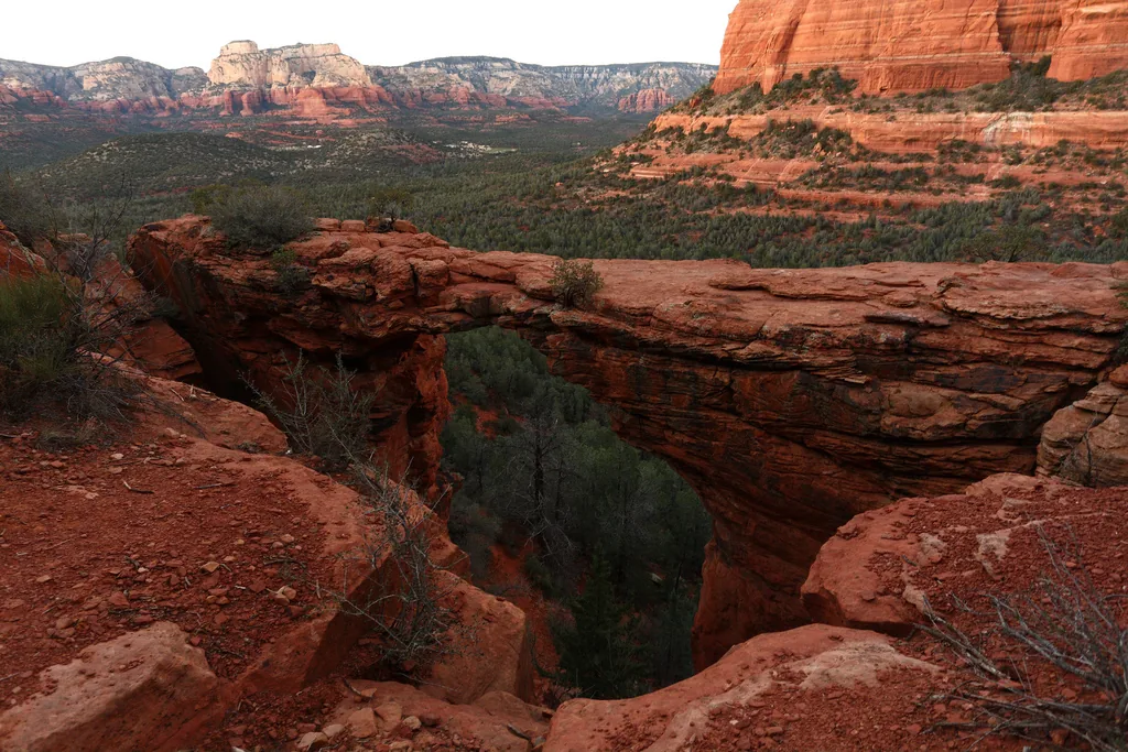The natural sandstone span of Devil's Bridge near Sedona, Arizona