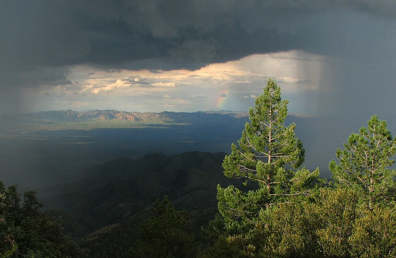 Monsoon thunderstorm clouds building over the northern Arizona desert