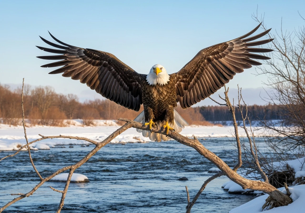 A bald eagle, the kind of raptor commonly seen from the train in winter