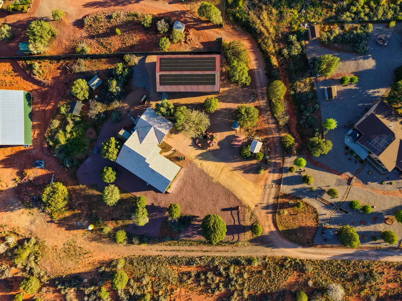 Aerial view of the property and surrounding desert
