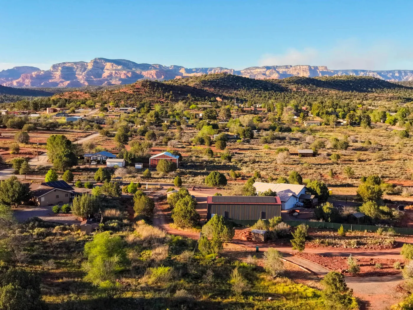 Aerial view of the home and surroundings