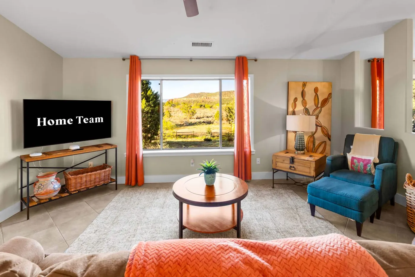 A group relaxing together in the home's open living room