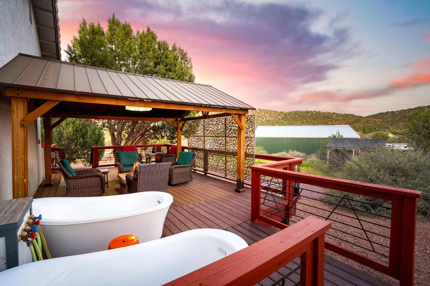Outdoor soaking tub on the deck