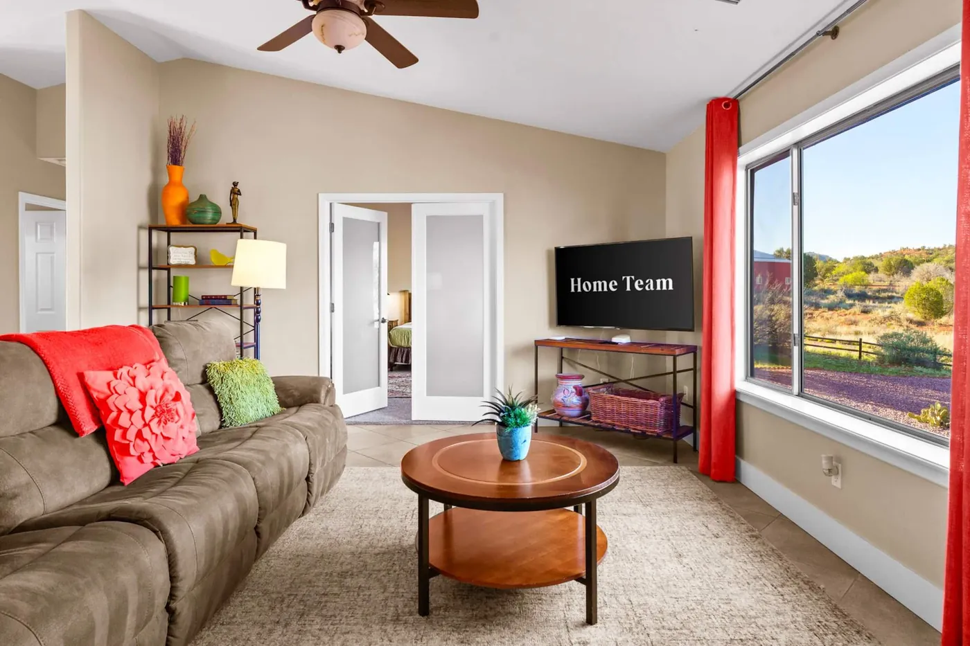 Living room with a window onto the high desert